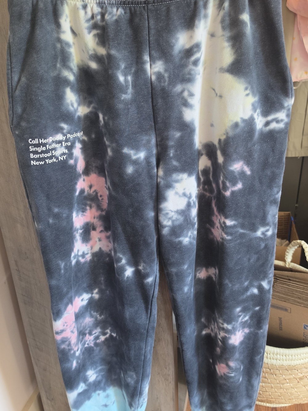 Tie-Dye Track Joggers with Pastel Accents - Gray & Pink